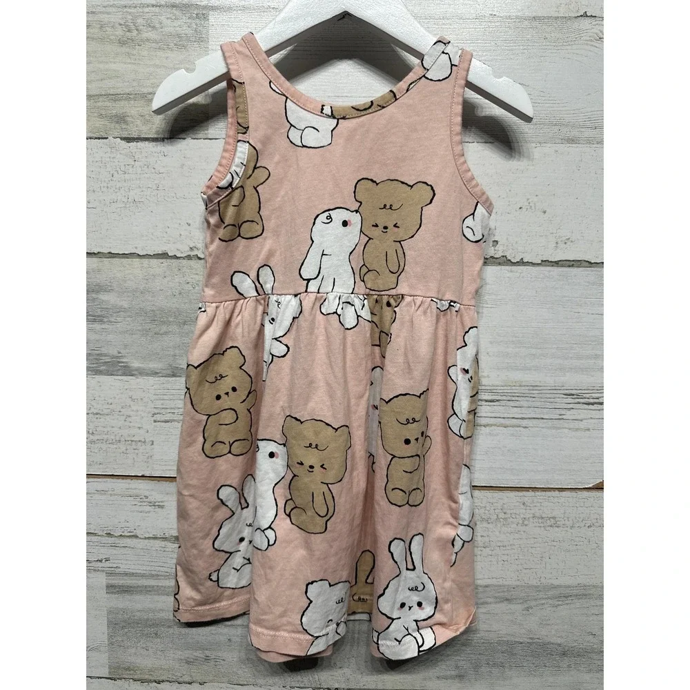 H&M Sleeveless Dress Girls 3/4T Pink Bear Bunny Graphic Kawaii EUC